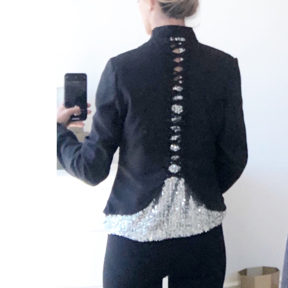 🟡ATHENS Criss Cross Lace Up Back Black Blazer - Picture 4 of 7